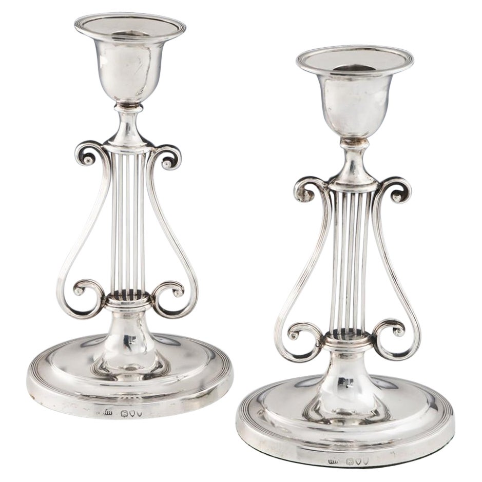 Pair of Hukin and Heath Sterling Silver Candlesticks London, 1894 For Sale