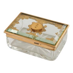 Antique Thomas Diller Glass Trinket Box with Gilt Sterling SIlver Cover, 1837