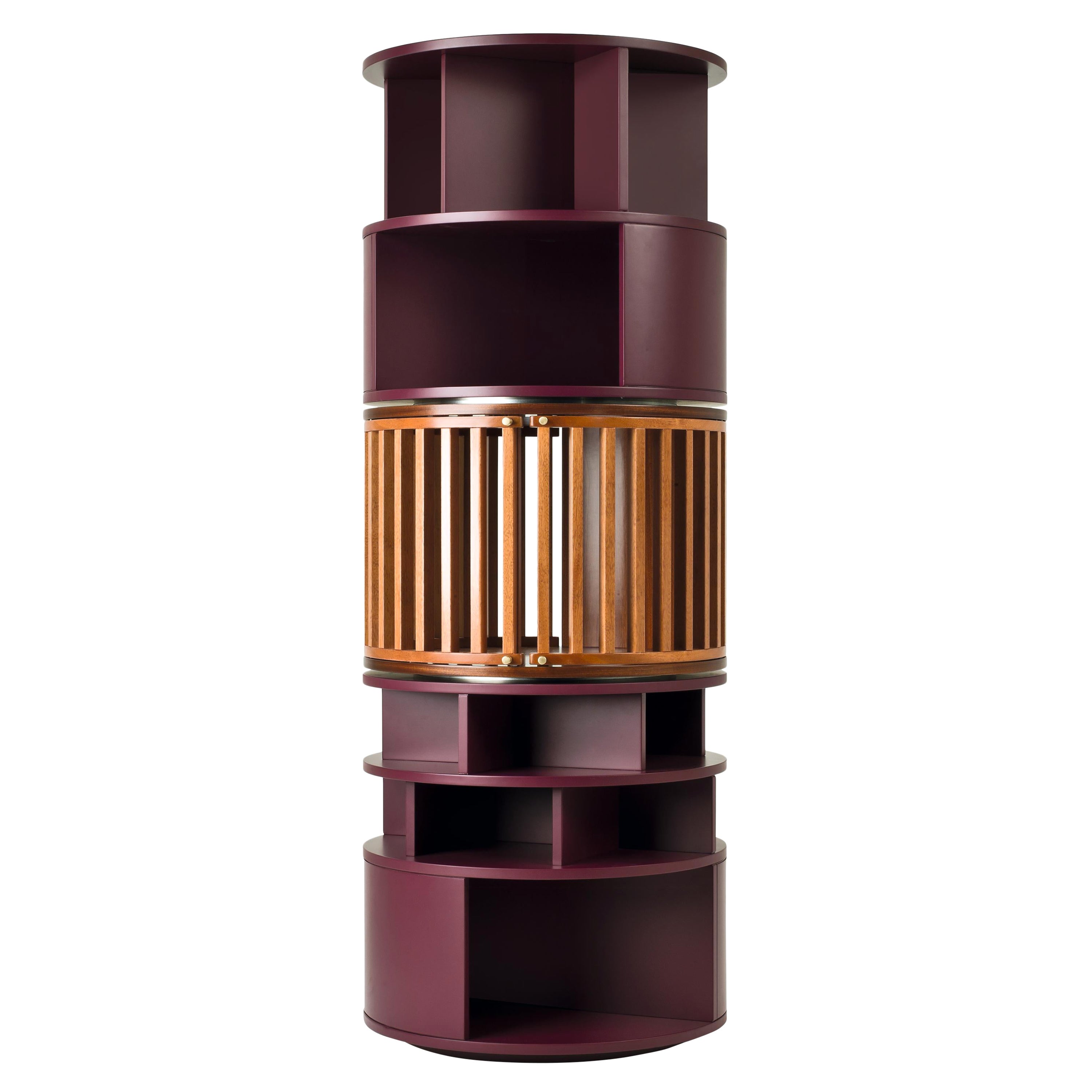 Babel Cylindrical Revolving Cabinet in natural Mahogany Finishing