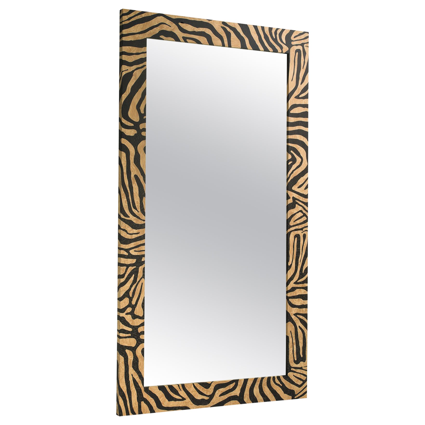 Kivu Mirror with Solid Wood Structure, Zebra Inlay and Bronzed Mirror