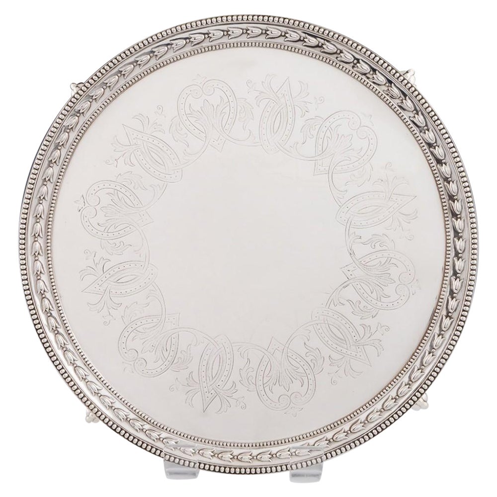Footed Sterling Silver Salver London, 1861 For Sale
