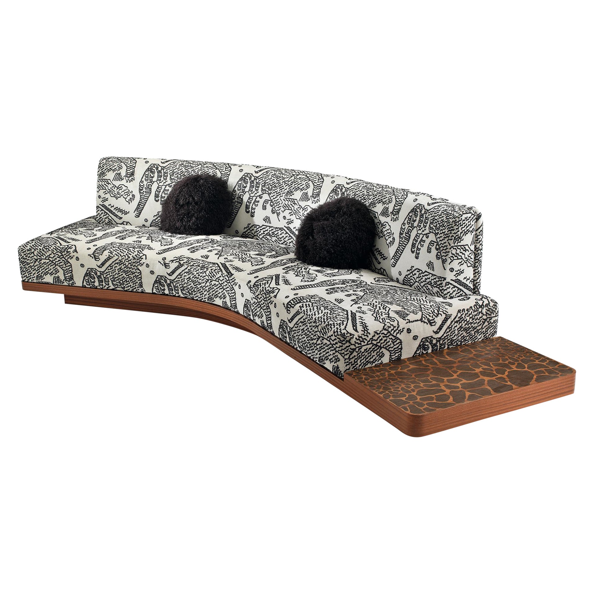 Wild Side Sofa with Inlayed Low Table and Jacquard Fabric For Sale