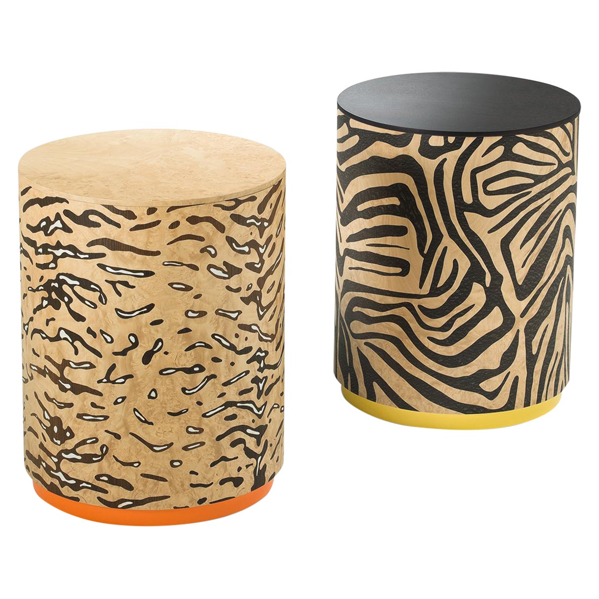 This extraordinary stool boasts a captivating tiger-striped inlay, bringing a touch of the wild into your living space. Crafted with precision, the top features a warm and organic Madrona Root finish, enhancing the stool with a unique and natural