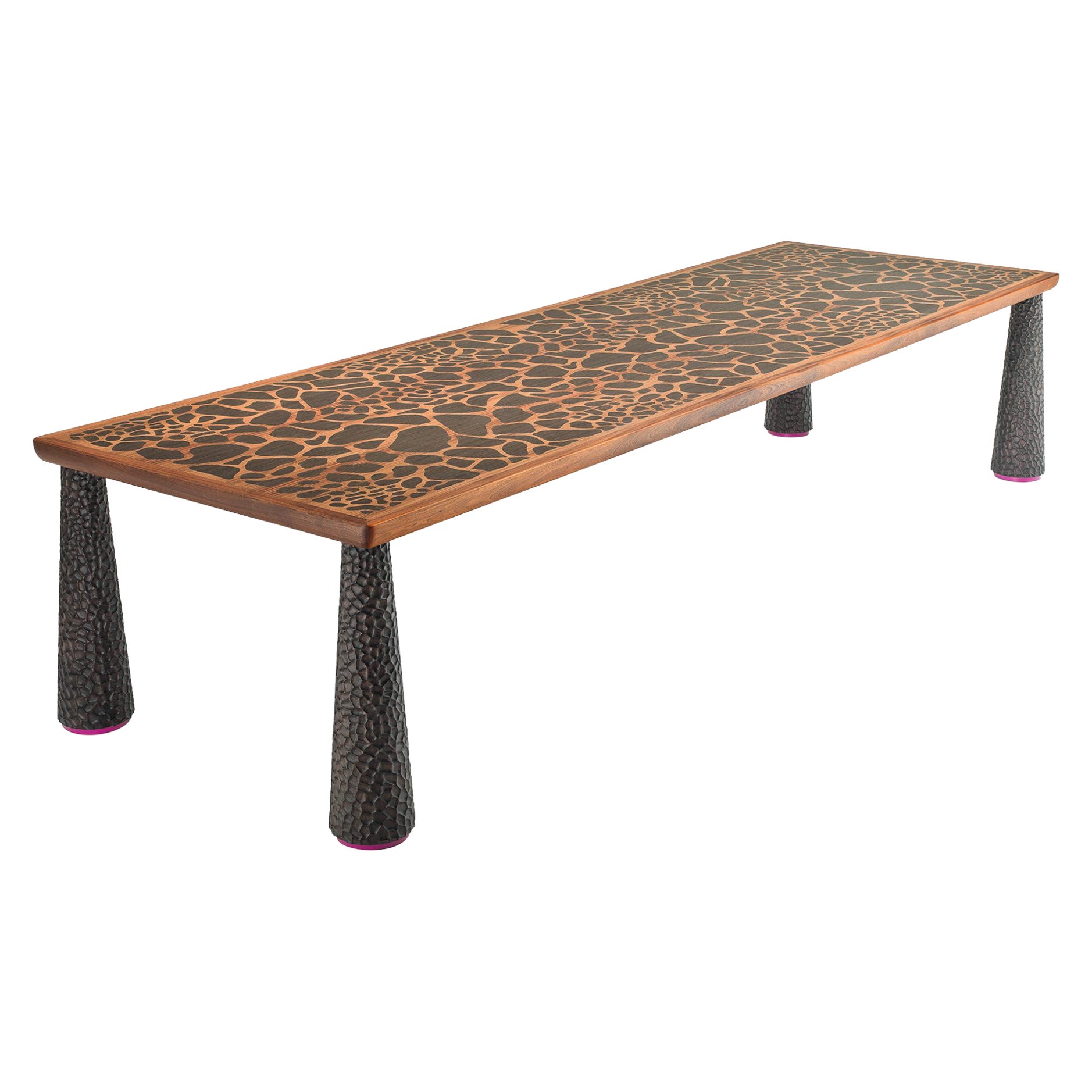 Masai Inlayed Dining table in solid walnut and mahogany - lacquered For Sale