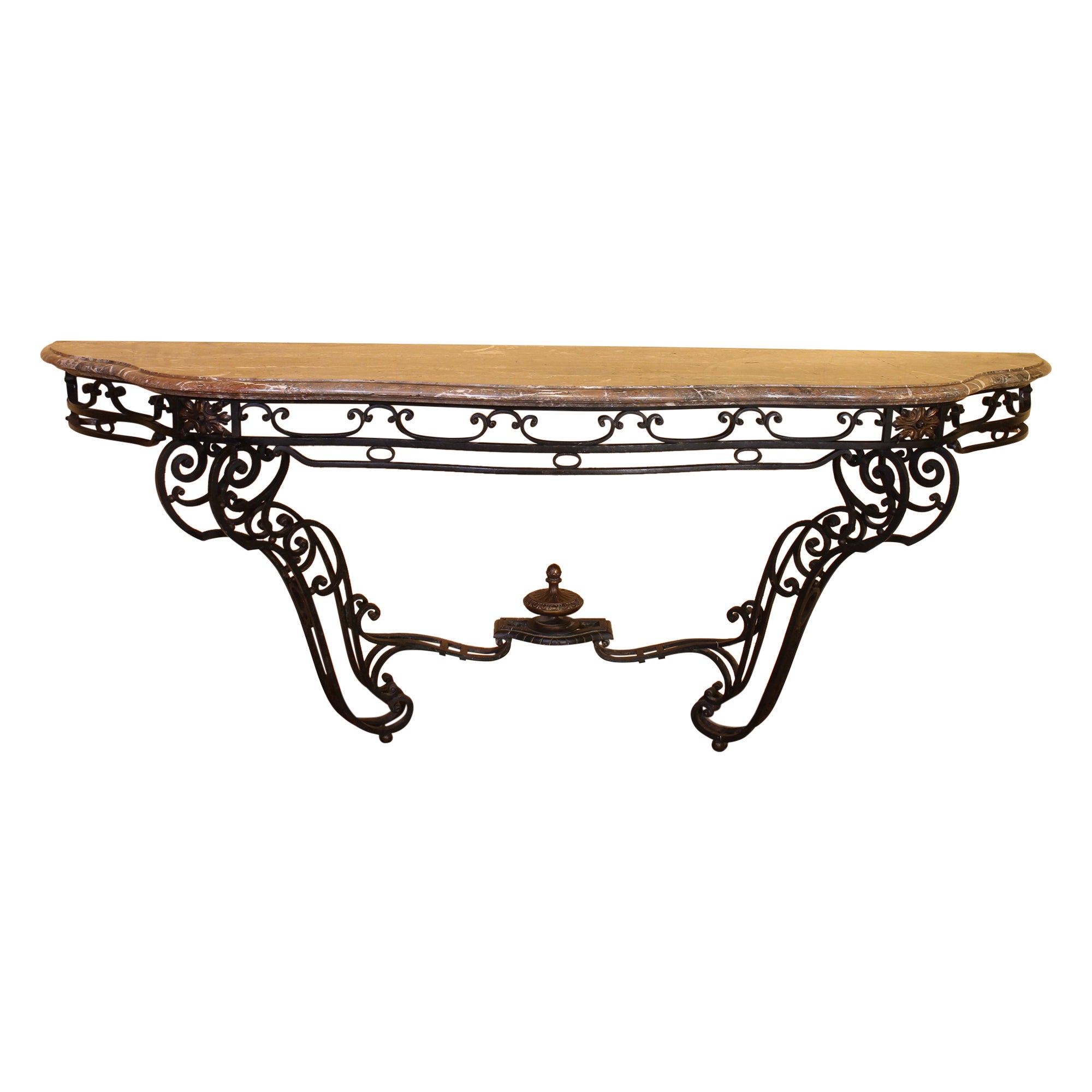 Large Console in Wrought Iron and Marble, 19th Century For Sale