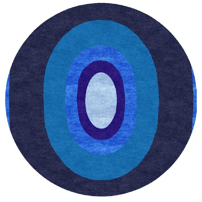 "Set Pool" Contemporary Round Rug in Himalayan Wool and Chinese Silk