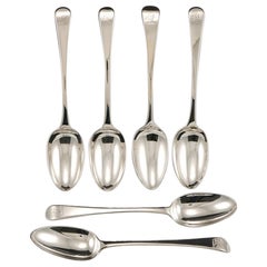 Antique Set of 6 Sterling Silver Hanoverian Pattern Dessert Spoons London, 1792