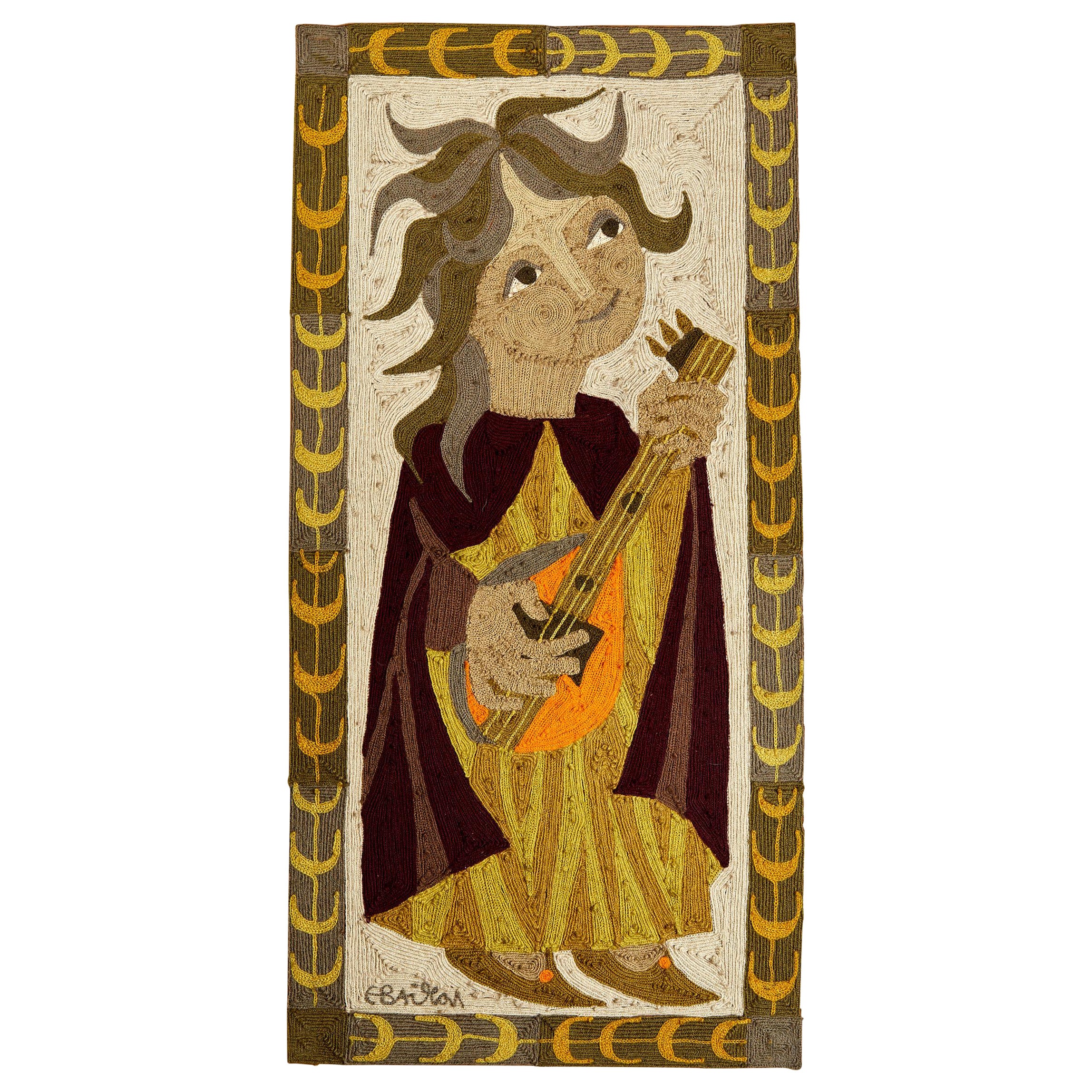 Elisabeth Baillon, Tapestry, the Lute Player, circa 1960, France For Sale