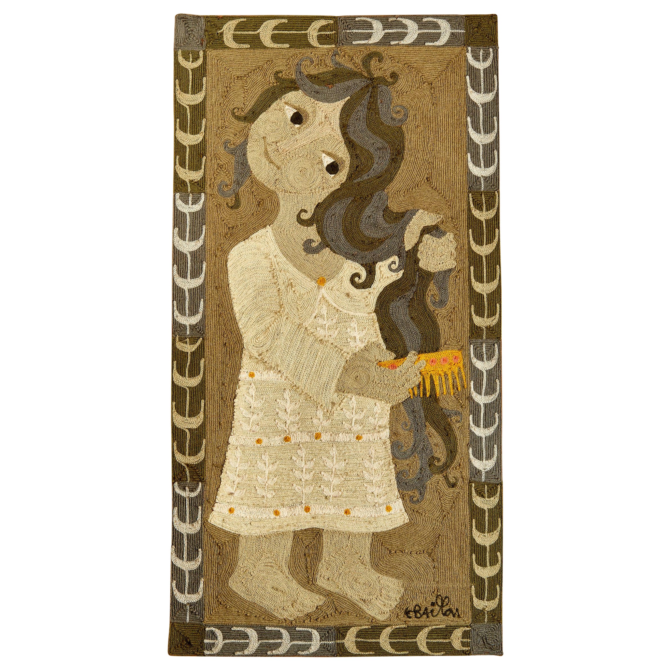 Elisabeth Baillon, Tapestry, the Girl with the Comb, circa 1960, France For Sale
