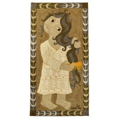 Vintage Elisabeth Baillon, Tapestry, the Girl with the Comb, circa 1960, France