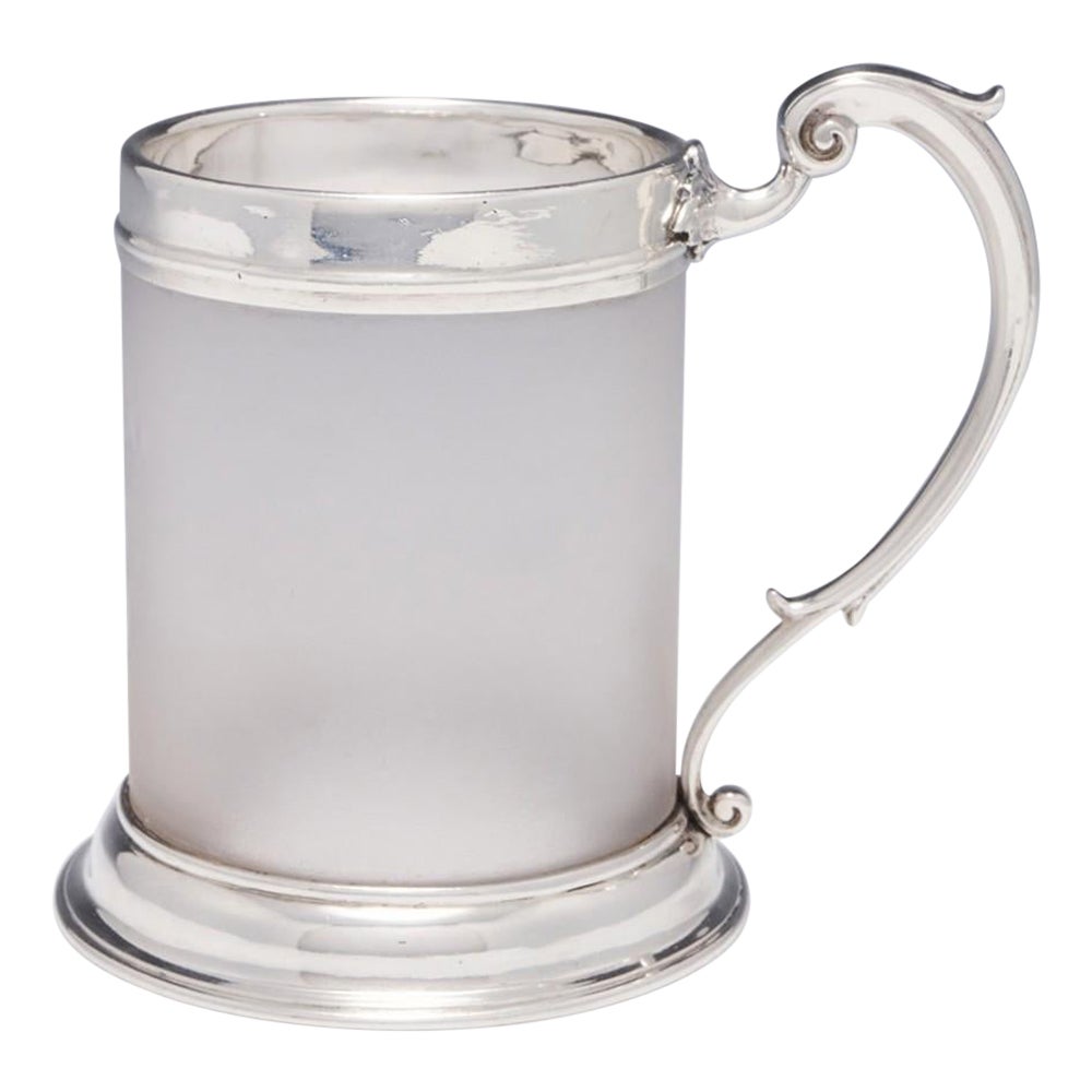 Victorian Sterling Silver & Frosted Glass Tankard London, 1855