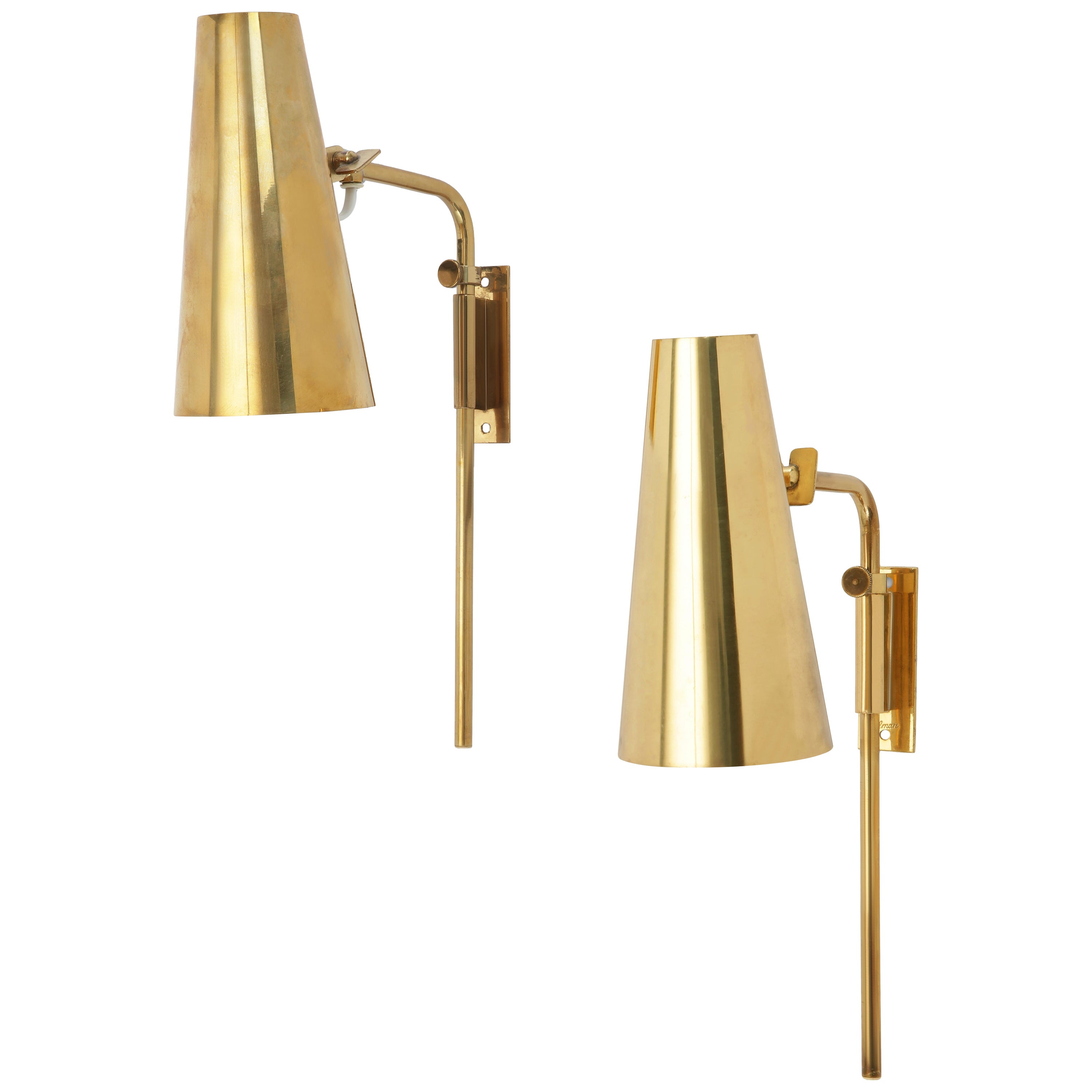 Pair of Rare Brass Paavo Tynell Wall Lights for Taito Oy, Finland, 1950s For Sale