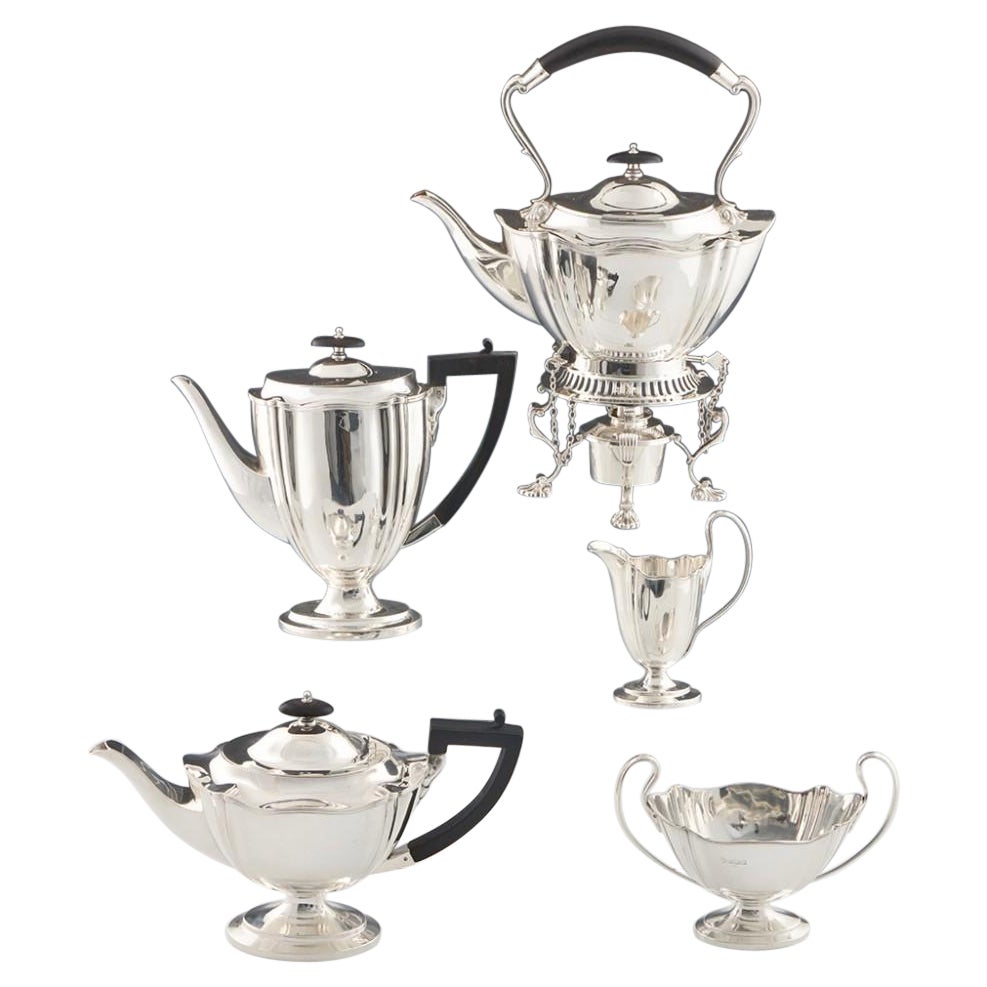 5 Piece Sterling Silver Tea and Coffee Set with Kettle Sheffield, 1912 For Sale