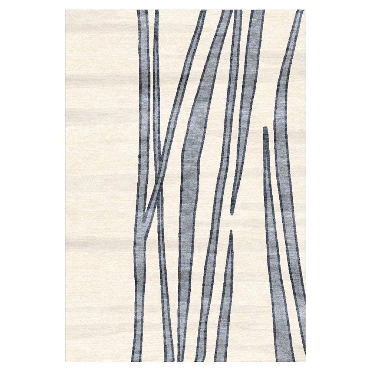 "Platinum Ivory" Contemporary Area Rug in Himalayan Wool and Chinese Silk For Sale