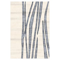 "Platinum Ivory" Contemporary Area Rug in Himalayan Wool and Chinese Silk