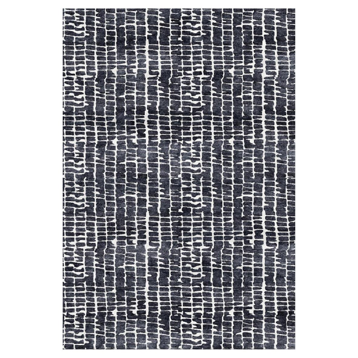 "Whips Charcoal" Contemporary Area Rug in Himalayan Wool and Chinese Silk