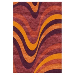 "Wavey Bonfire" Contemporary Area Rug in Himalayan Wool and Silk