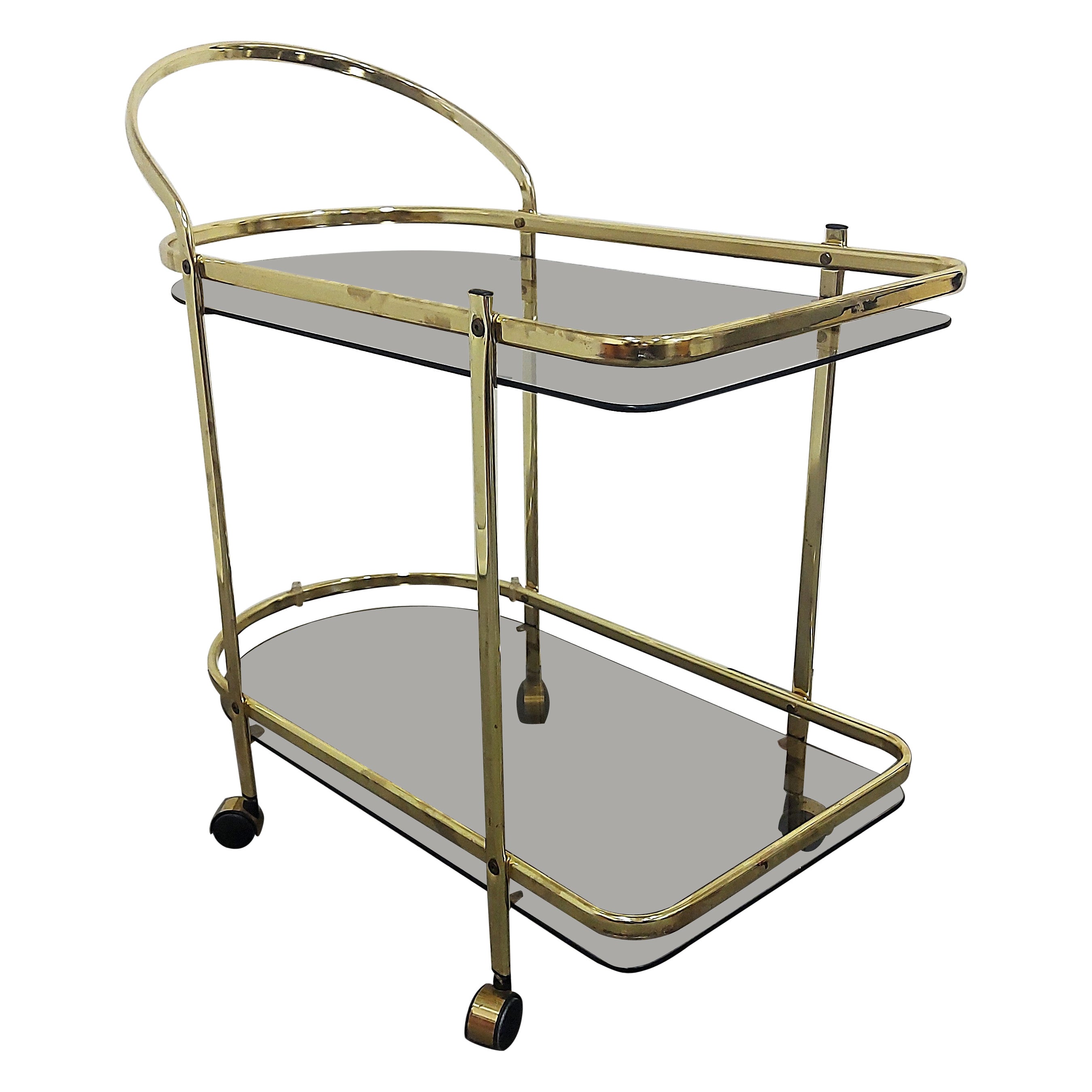 Italian Brass and Smoked Glass Bar Cart, 1960s