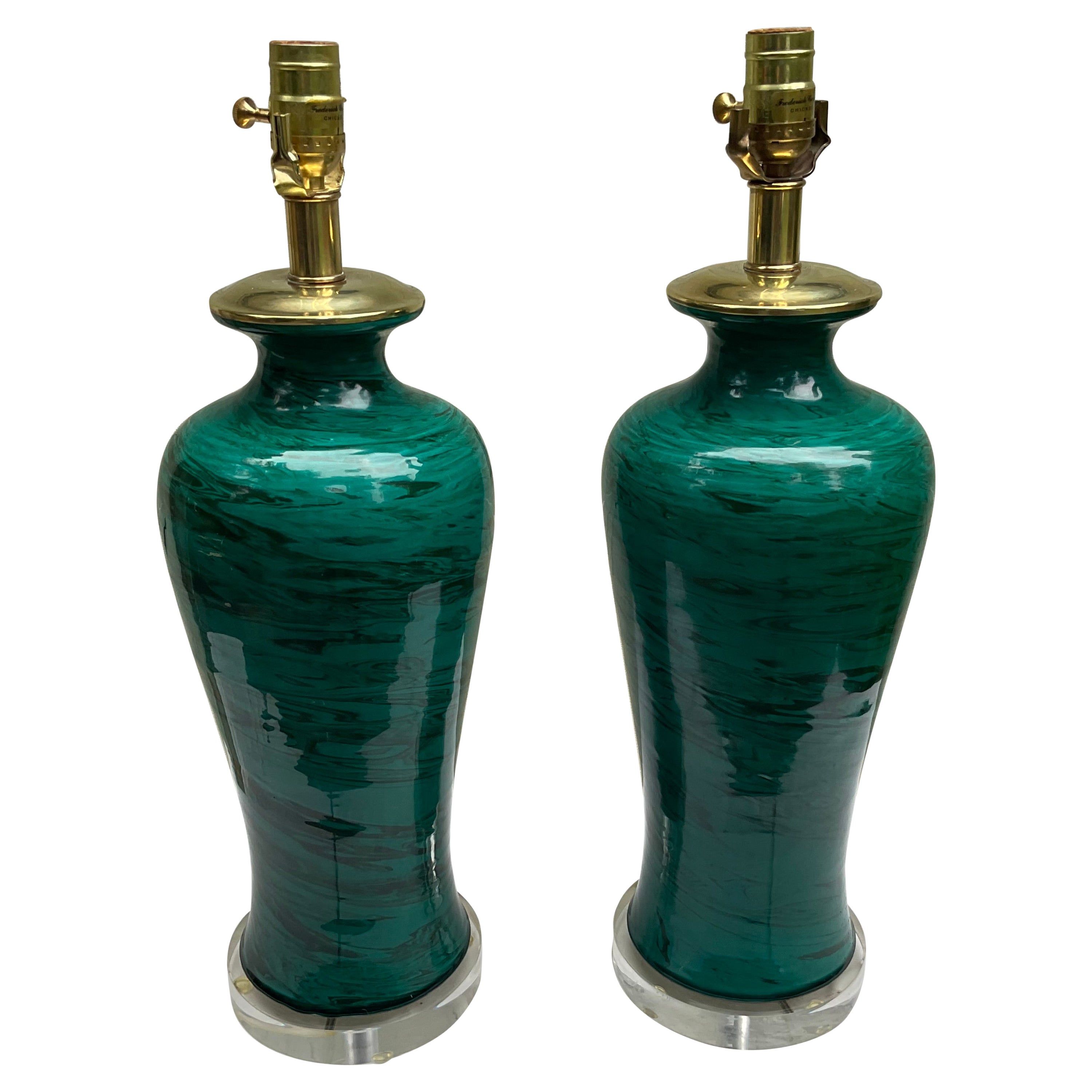 Paire de lampes Bitossi en fausse malachite de Frederick Cooper