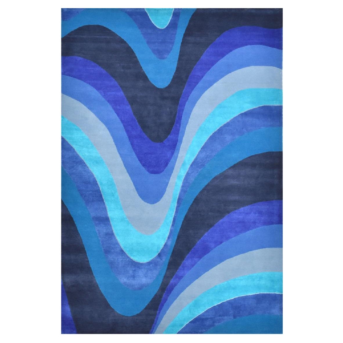 "Wavey Pool" Contemporary Area Rug in Himalayan Wool and Silk