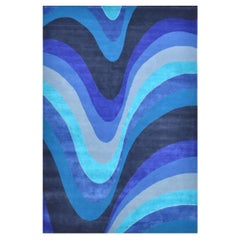 "Wavey Pool" Contemporary Area Rug in Himalayan Wool and Silk