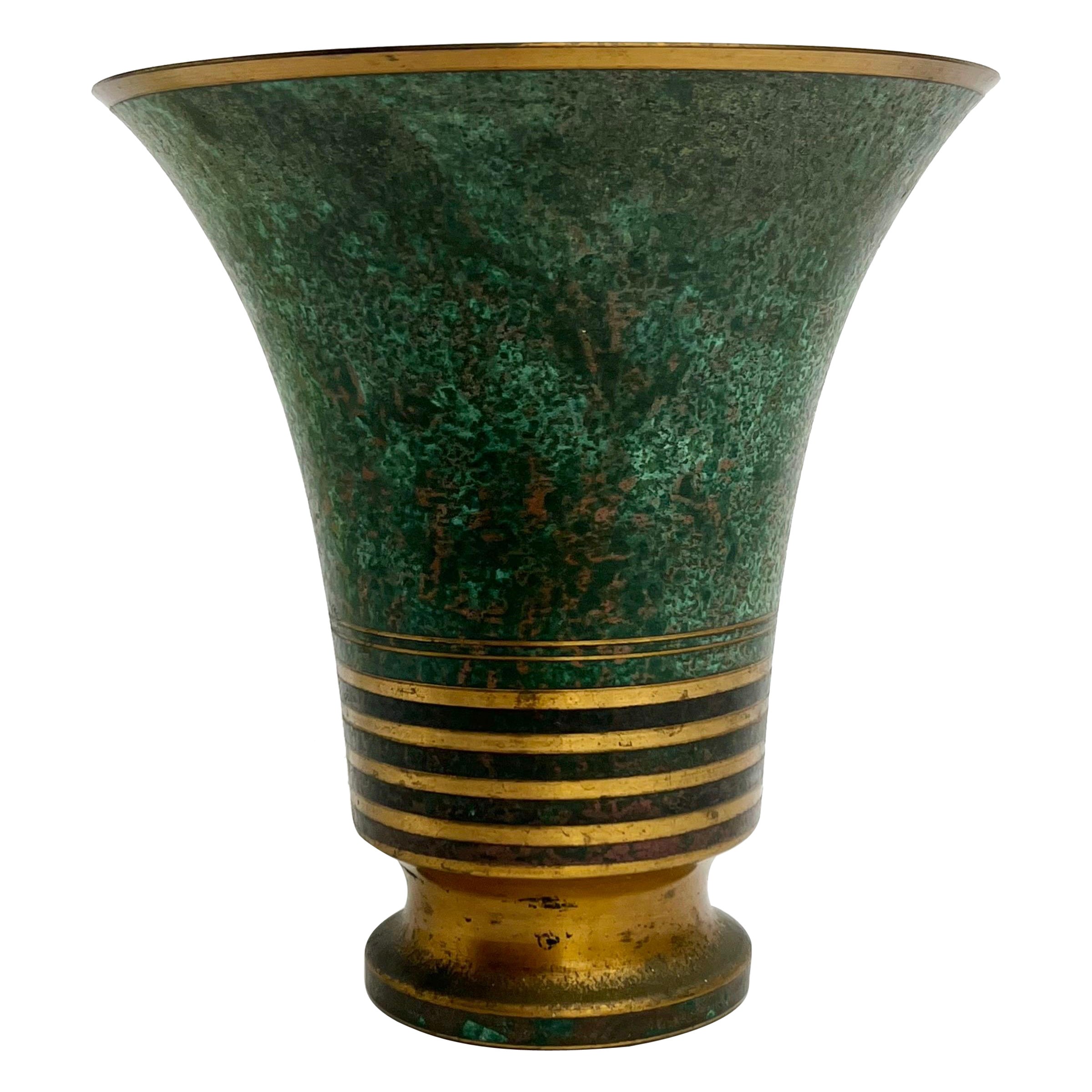 Carl Sorensen Bronze Verdigris Patinated Art Deco Vase