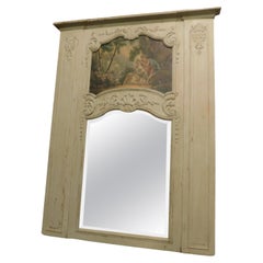 Antique Mirror for Fireplace, Lacquered, Carved and Painted, 19th Century France