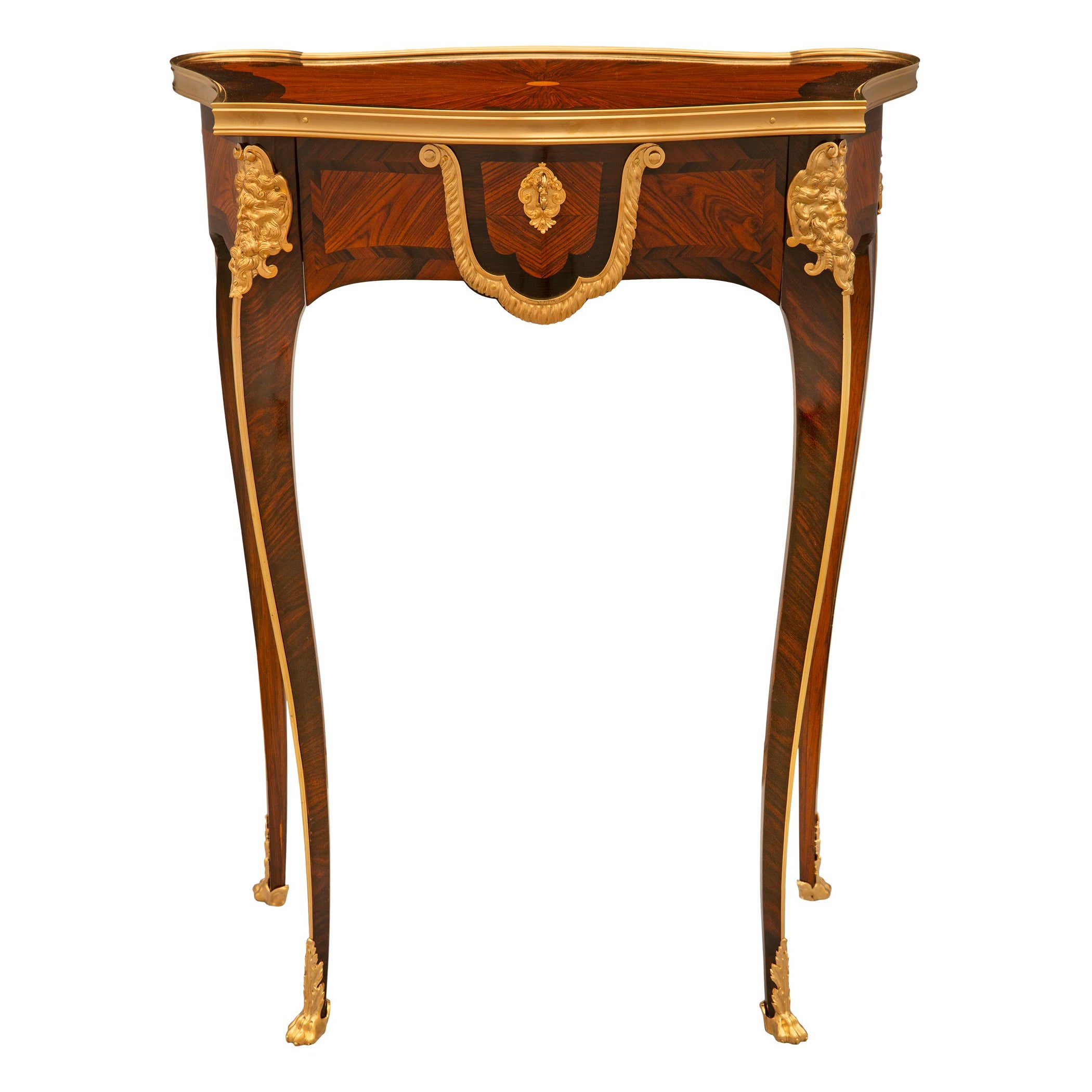 French 19th Century Belle Epoque Period Tulipwood, Kingwood & Ormolu Side Table For Sale