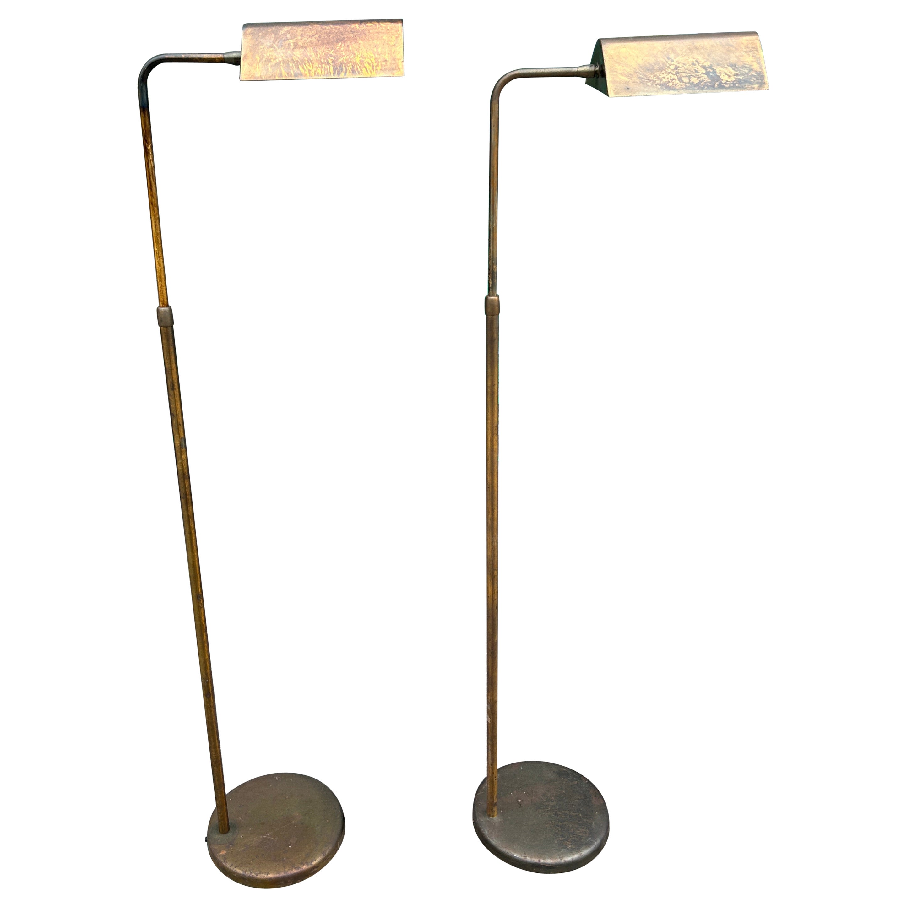 Pair of Midcentury Brass Floor Lamps with Patina  For Sale