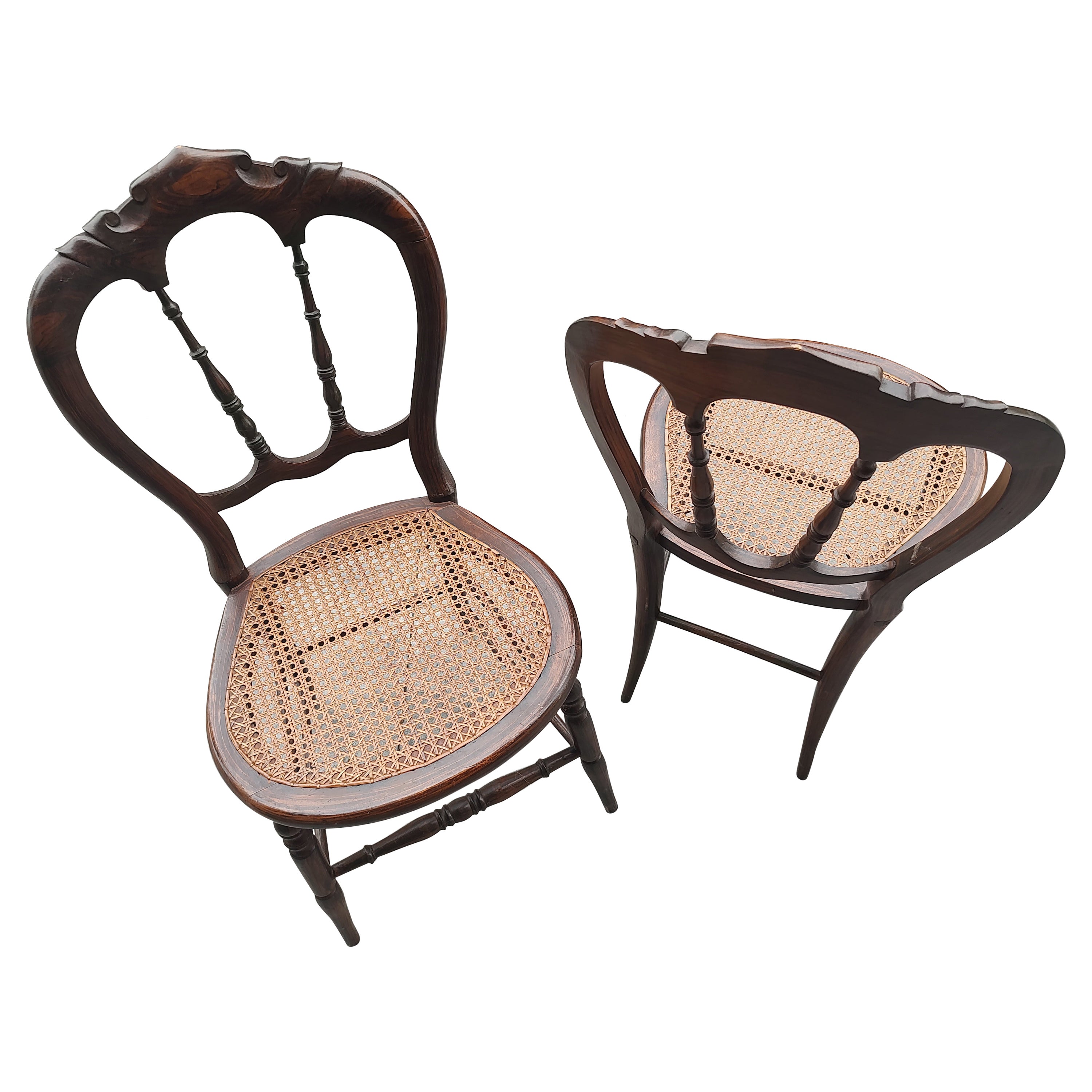 Pair of Mid-19th Century Grain Painted Rosewood Chiavari Chairs with Caned Seats