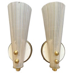Pair of Vintage Brass and Glass Wall Lights