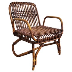 Vintage 1960s Italian Bamboo Rattan Bohemian French Riviera Designer Armchair