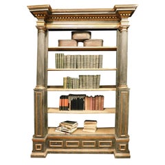 Antique Bookcase in Black Gold Lacquered Wood Carved Columns, Late '700 Italy