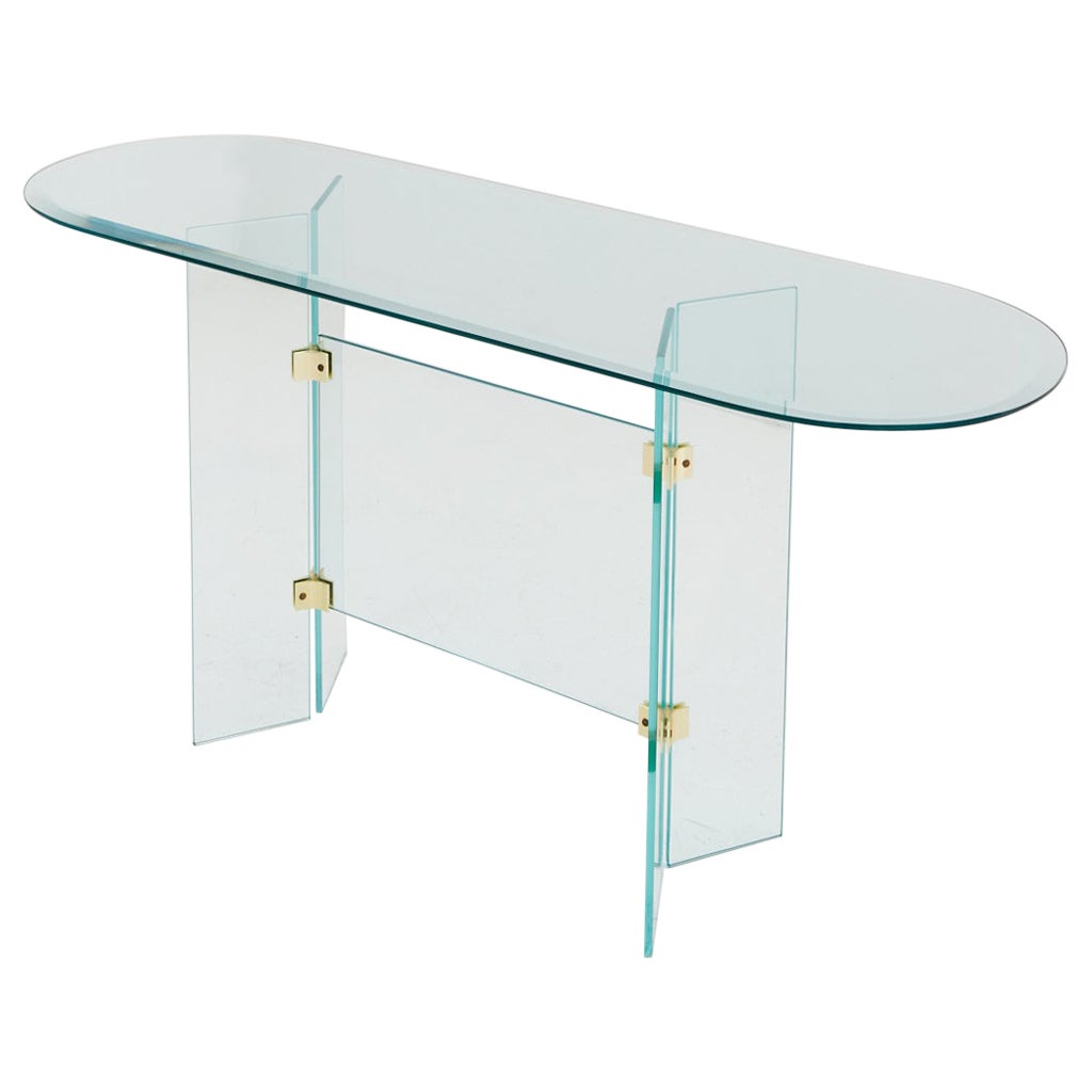 Glass & Brass Console Table by Pace, 1970s