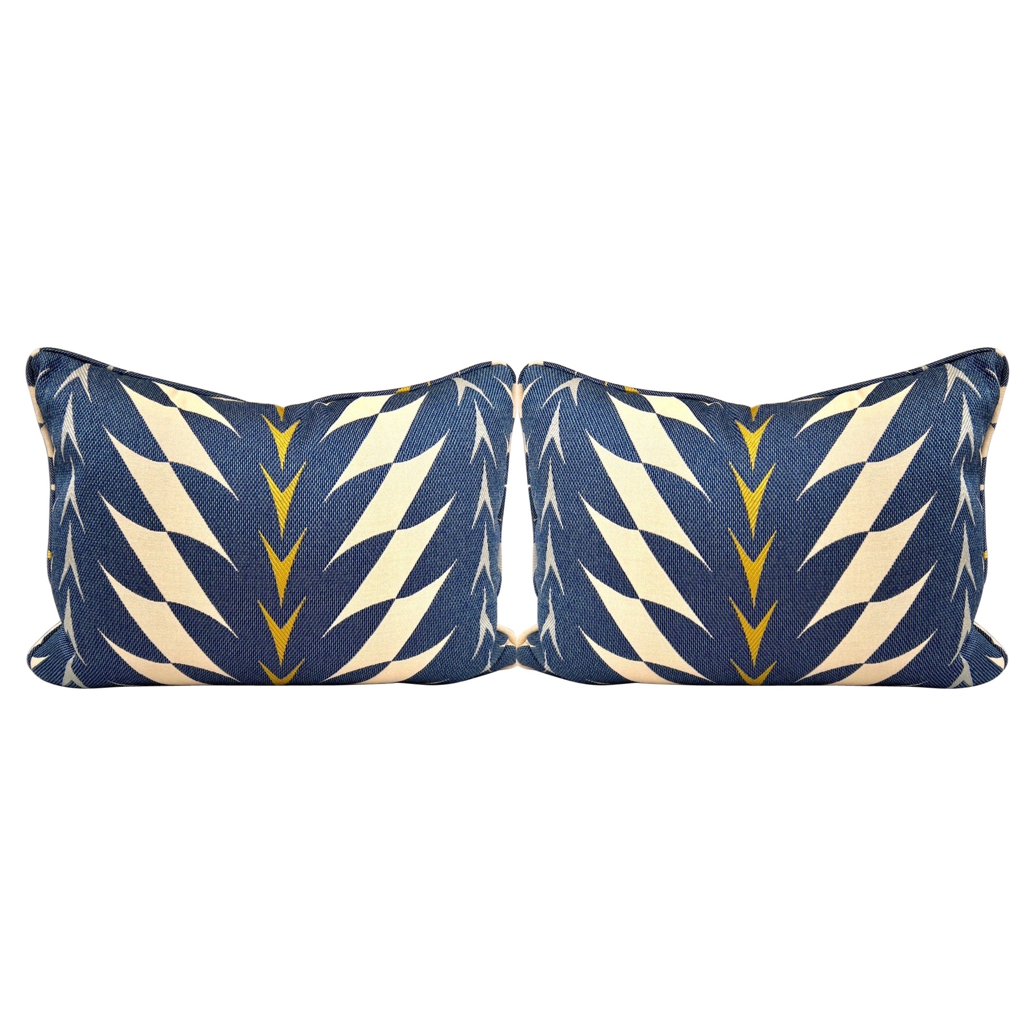 Pair of Blue and Yellow Woven Throw Pillows in Pierre Gonalons Fiori Textile 