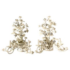 Pair French Tole Basket Sconces with Flowers