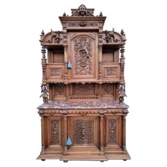 Antique French Monumental Hand Carved Ornate Figural Walnut Commissioned Cabinet