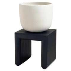 Dunes Collection Supported Ceramic Vessel with Charred Black Maple Base, Medium