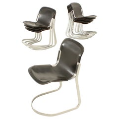 Set of Ten Dining Chairs in Black Leather by Willy Rizzo for Cidue, Italy