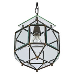 Glass and Brass Lantern Attributed to Fontana Arte, Italy Lighting 1950s 