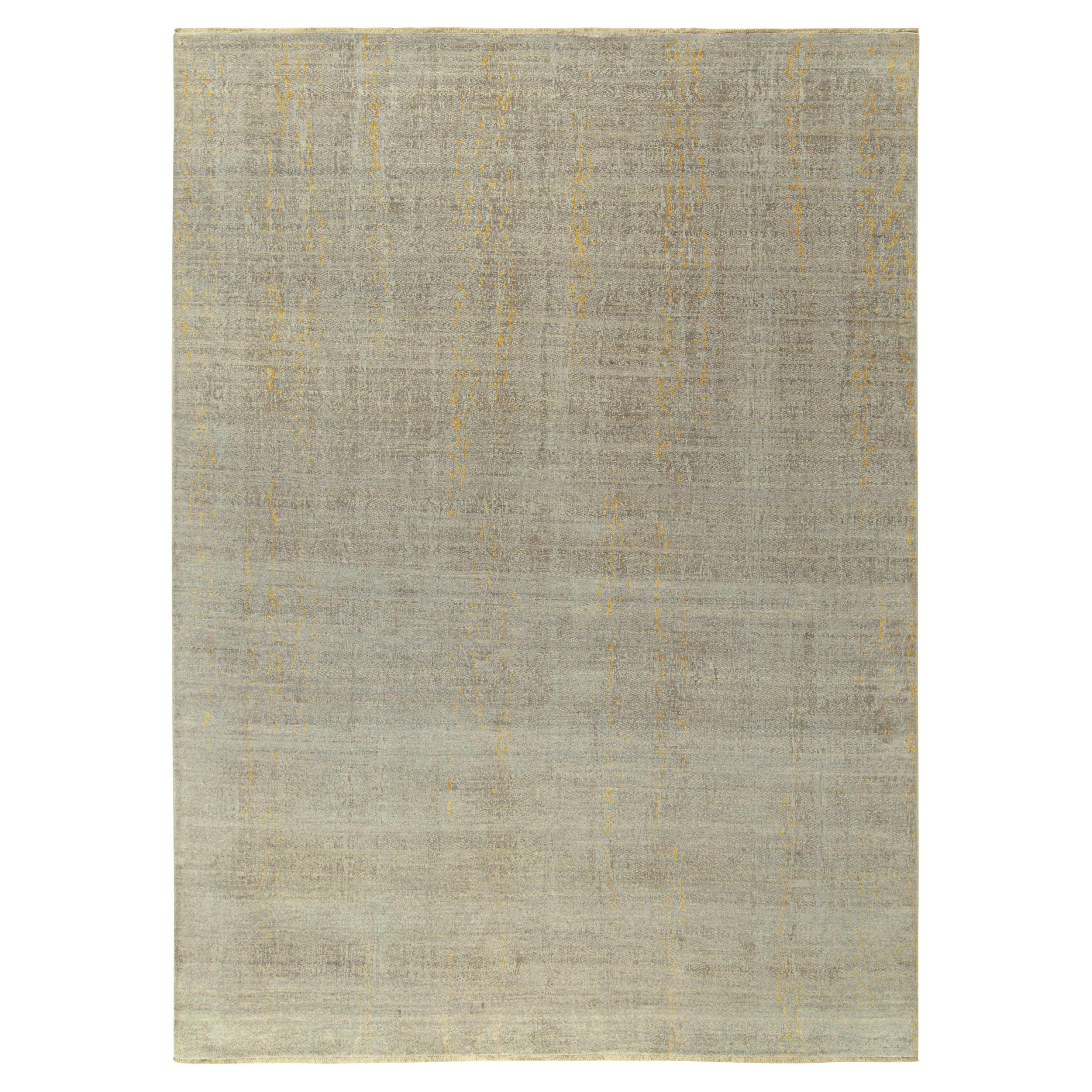 Rug & Kilim’s Contemporary Abstract Rug in Blue, Silver-Gray and Gold