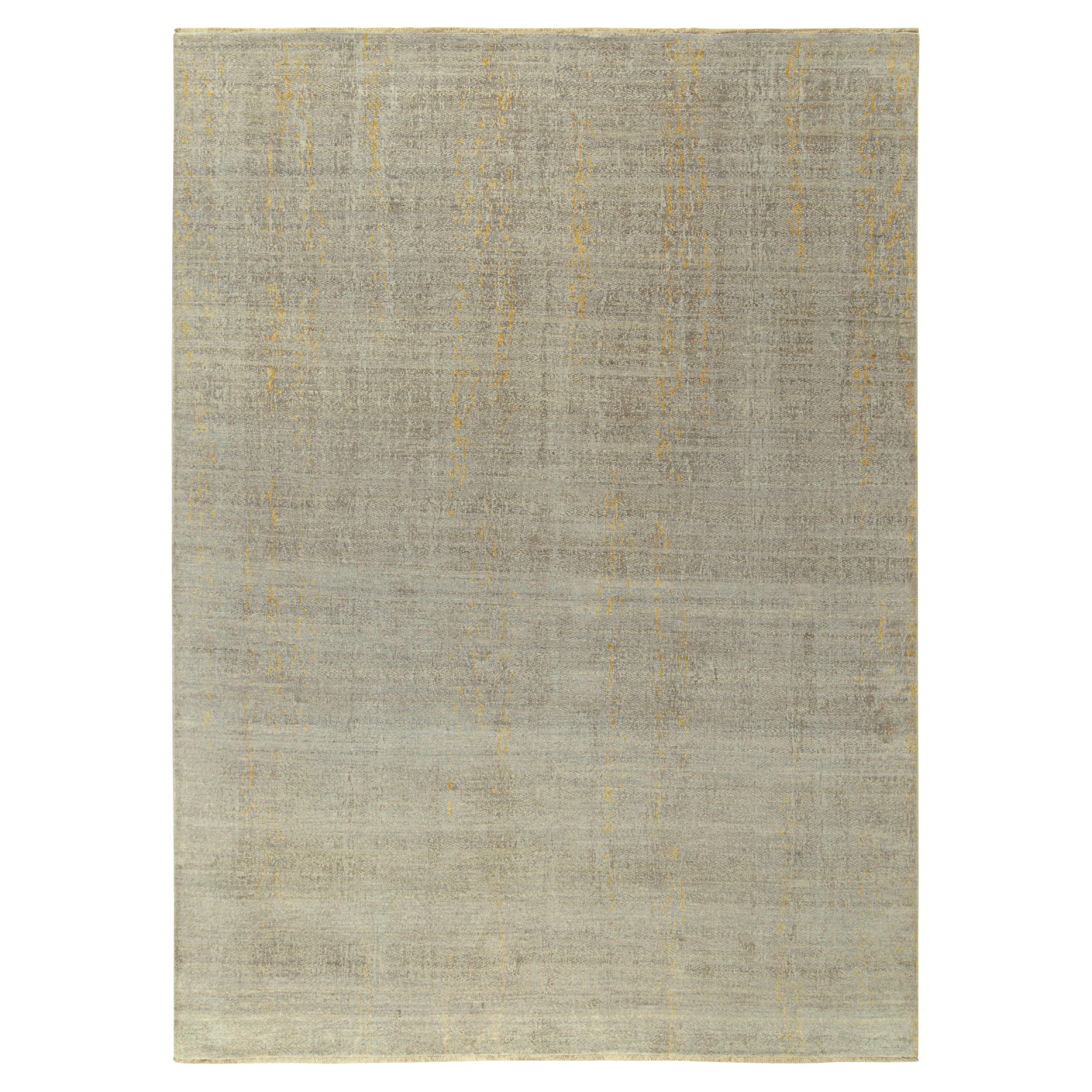 Alfombra abstracta contemporánea de Rug & Kilim en azul, gris plateado y dorado en venta