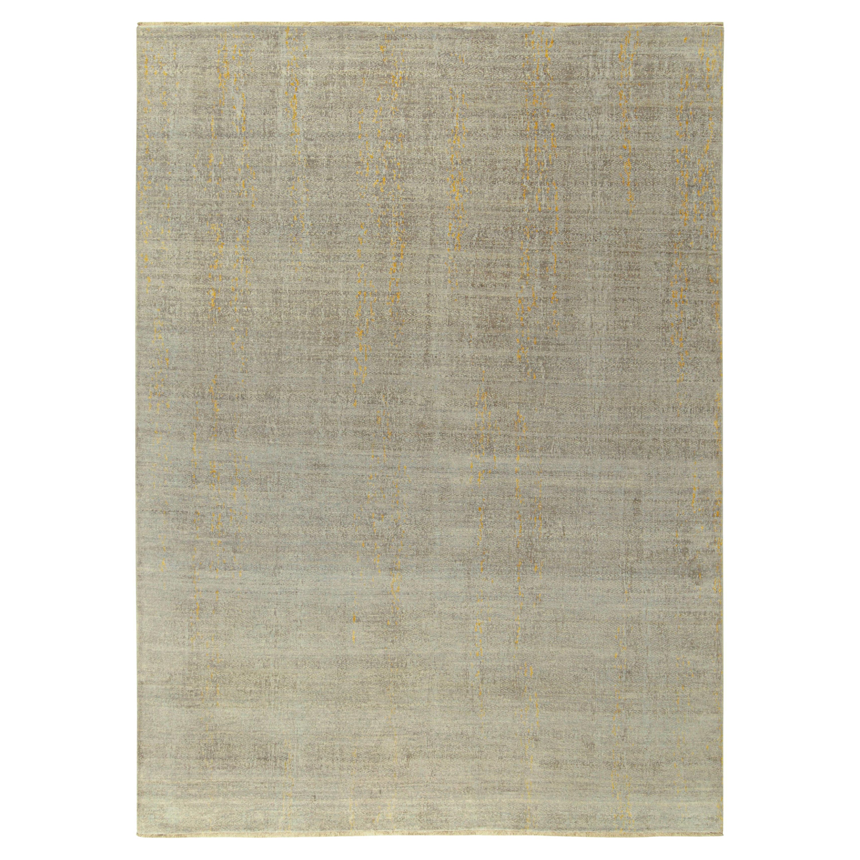 Rug & Kilim’s Contemporary Abstract Rug in Blue, Silver-Gray and Gold For Sale