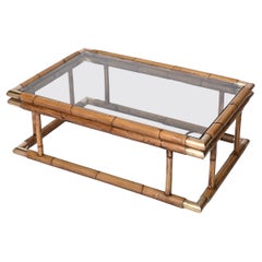 Midcentury Bamboo, Brass and Crystal Coffee Table, Italy 1960s