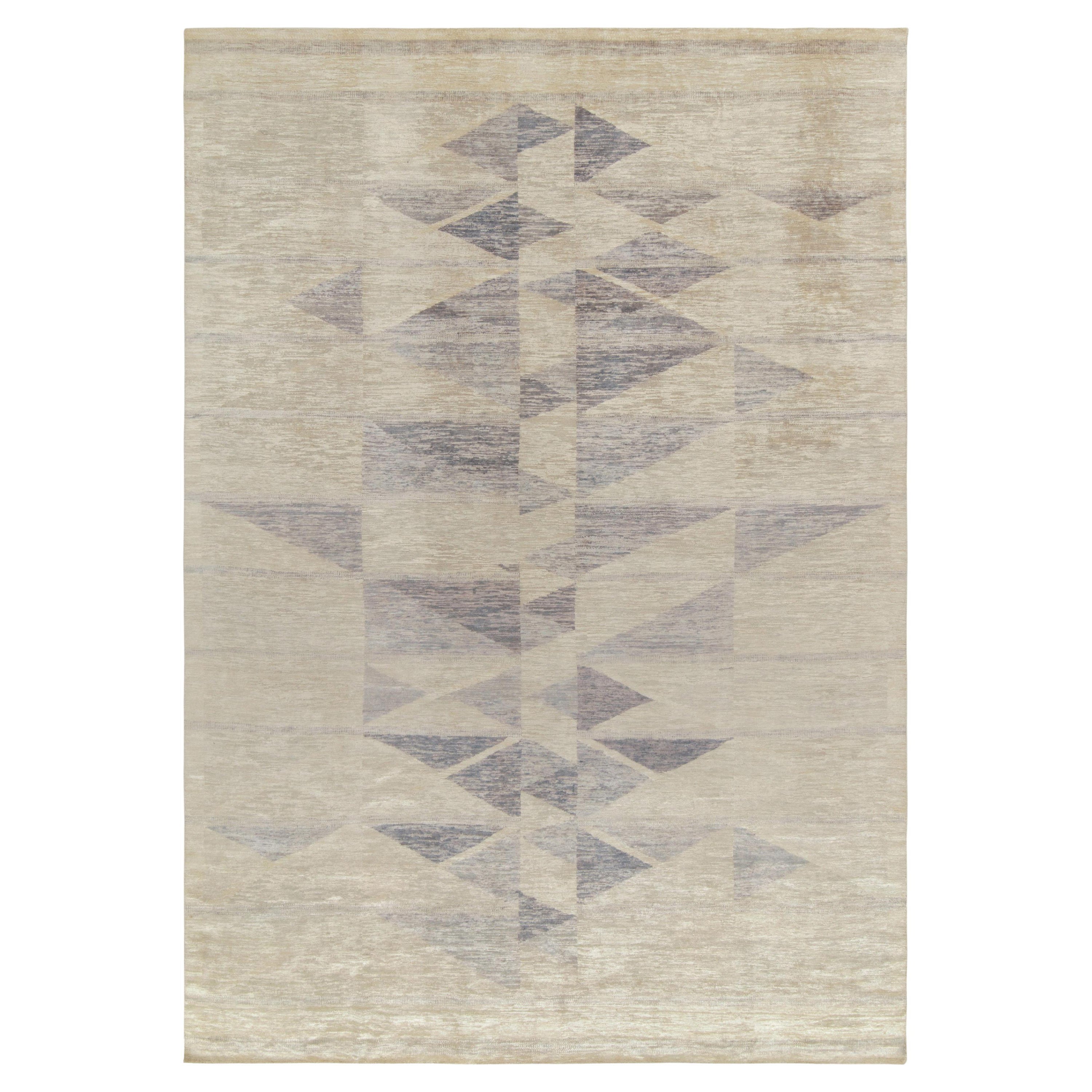 Rug & Kilim’s Scandinavian Style Deco Rug in Grey and Blue Geometric Pattern For Sale
