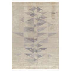 Rug & Kilim’s Scandinavian Style Deco Rug in Grey and Blue Geometric Pattern