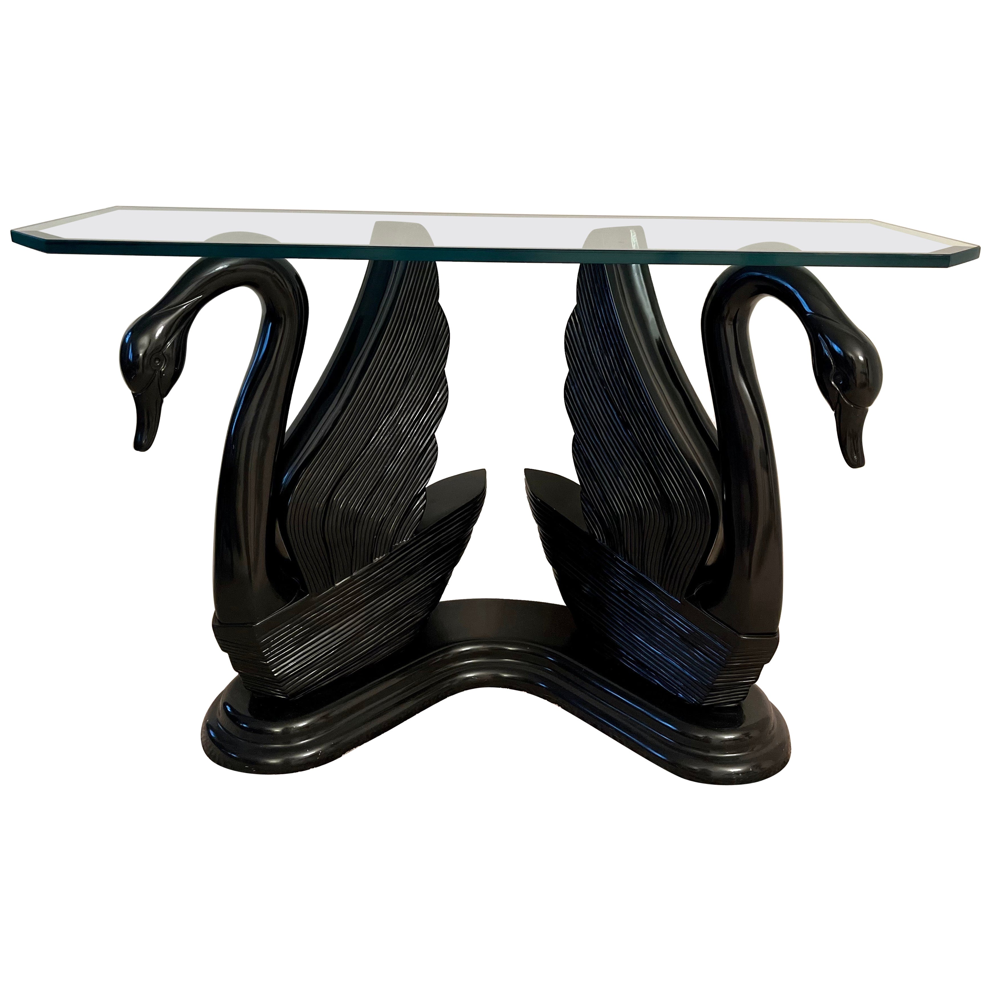 Sculptural Black Swan Statue Console Table For Sale