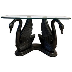 Tavolo consolle scultoreo con statua di cigno nero