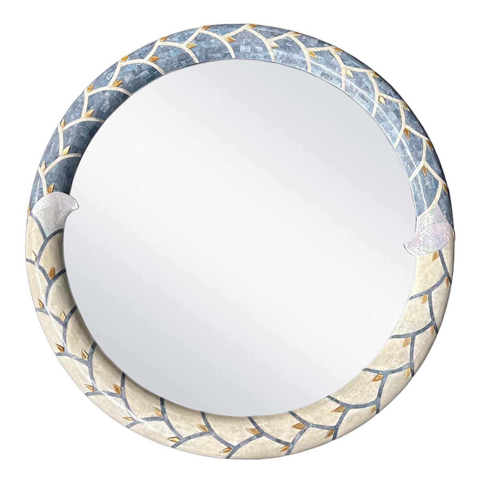 Oversized Vintage Shagreen & Mother of Pearl Mirror by Muramasa Kudo For Sale