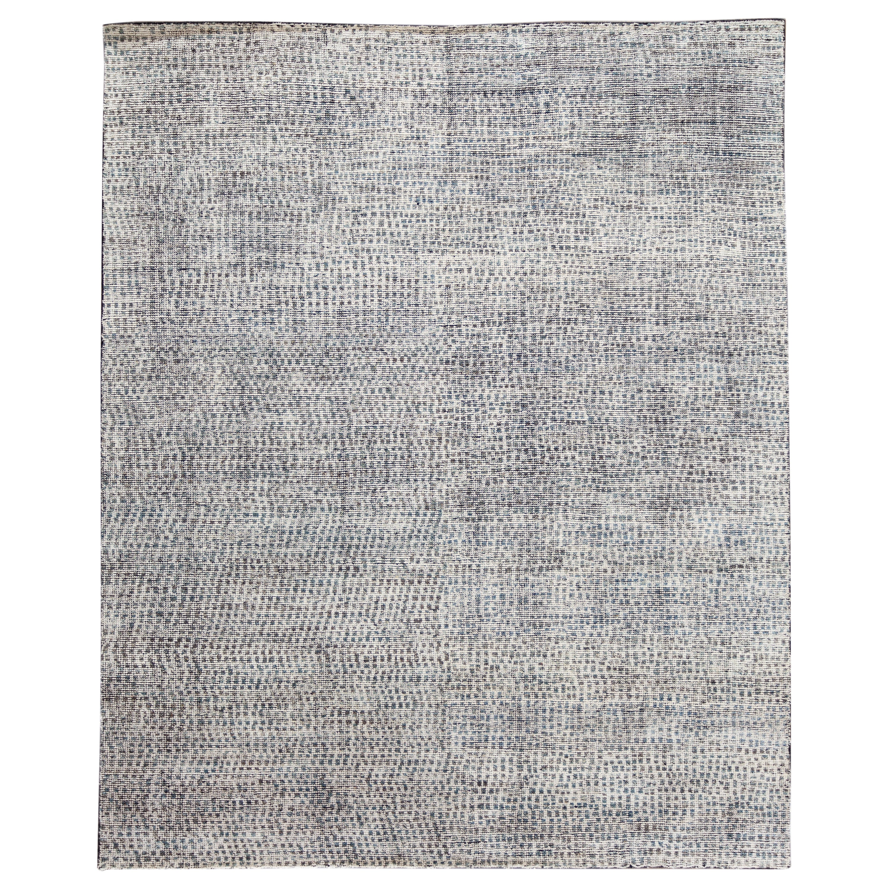 Contemporary Moroccan Style Wool Rug with Allover Design in Gray and Blue For Sale